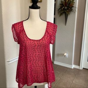 Red Camel hot pink & blue Aztec print sheer top blouse Size M
